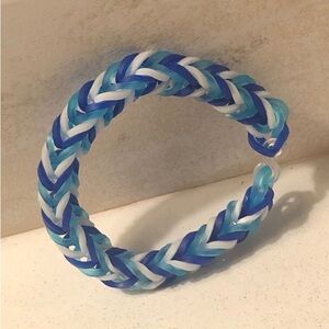 Dark Blue, Light Blue, White Rubber Band Bracelet